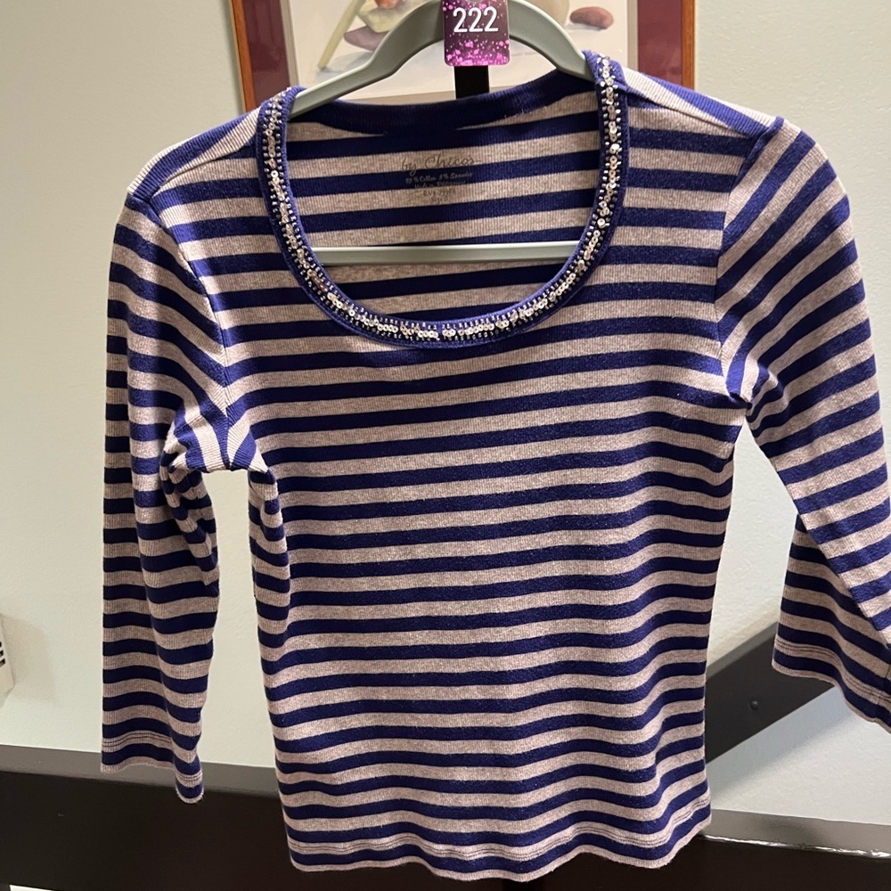 Chico's Blue and Cream Striped Top #222